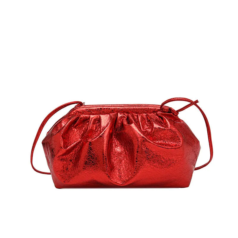 Simple hair clip closure shoulder crossbody bag in shell shape design with PU leather.