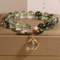 Green phantom quartz and chorite crystal bracelet for women with winding bead design