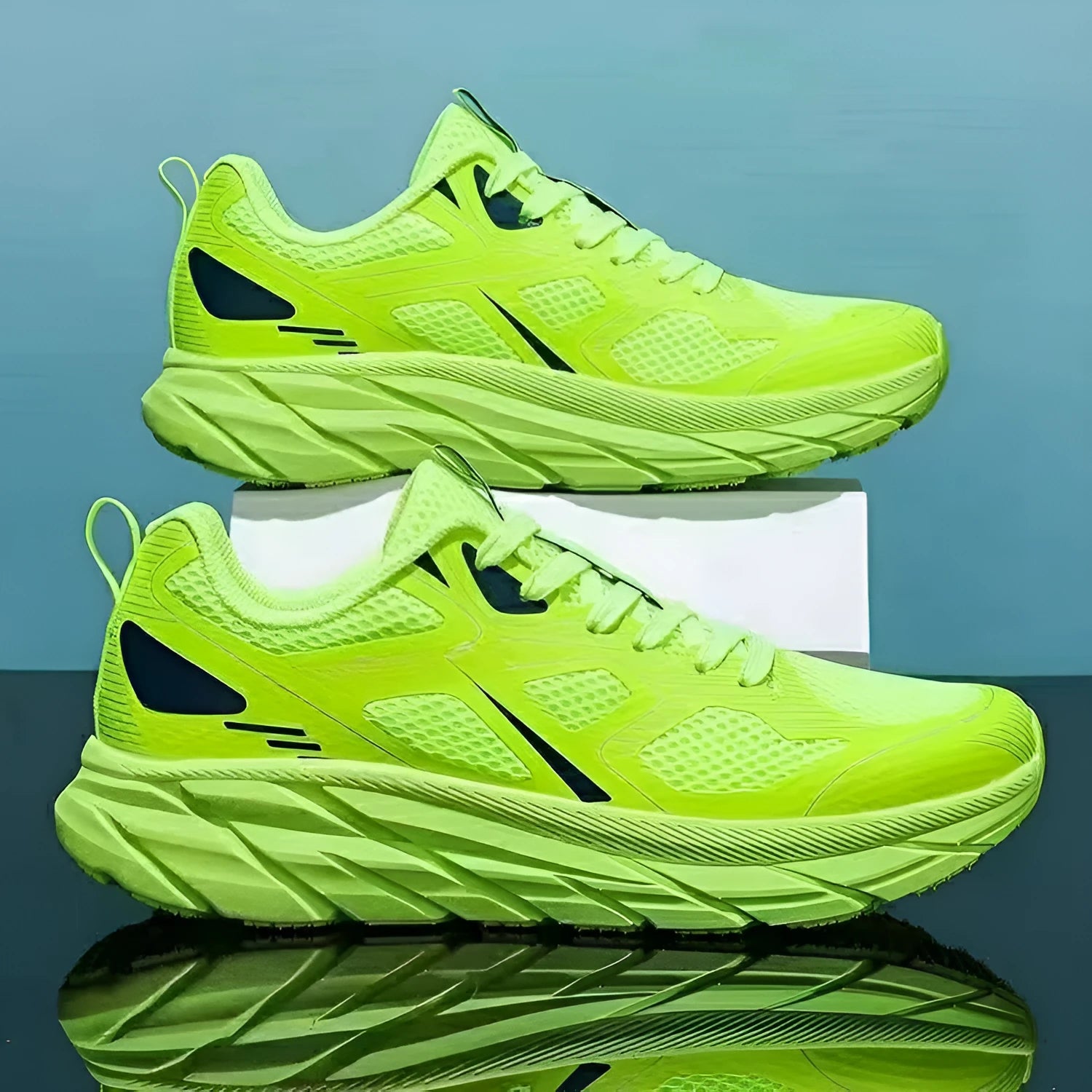 Pair of beige mesh casual running shoes with round toe and plastic sole on a white background.