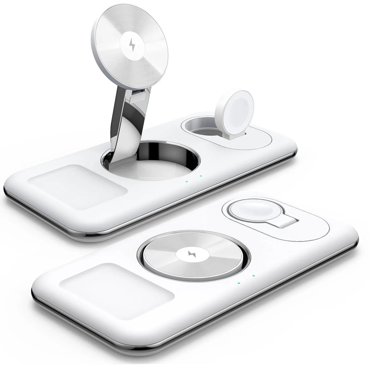 Folding magnetic wireless charger desktop bracket in white or black, 3-in-1, Type-C input, V18 universal