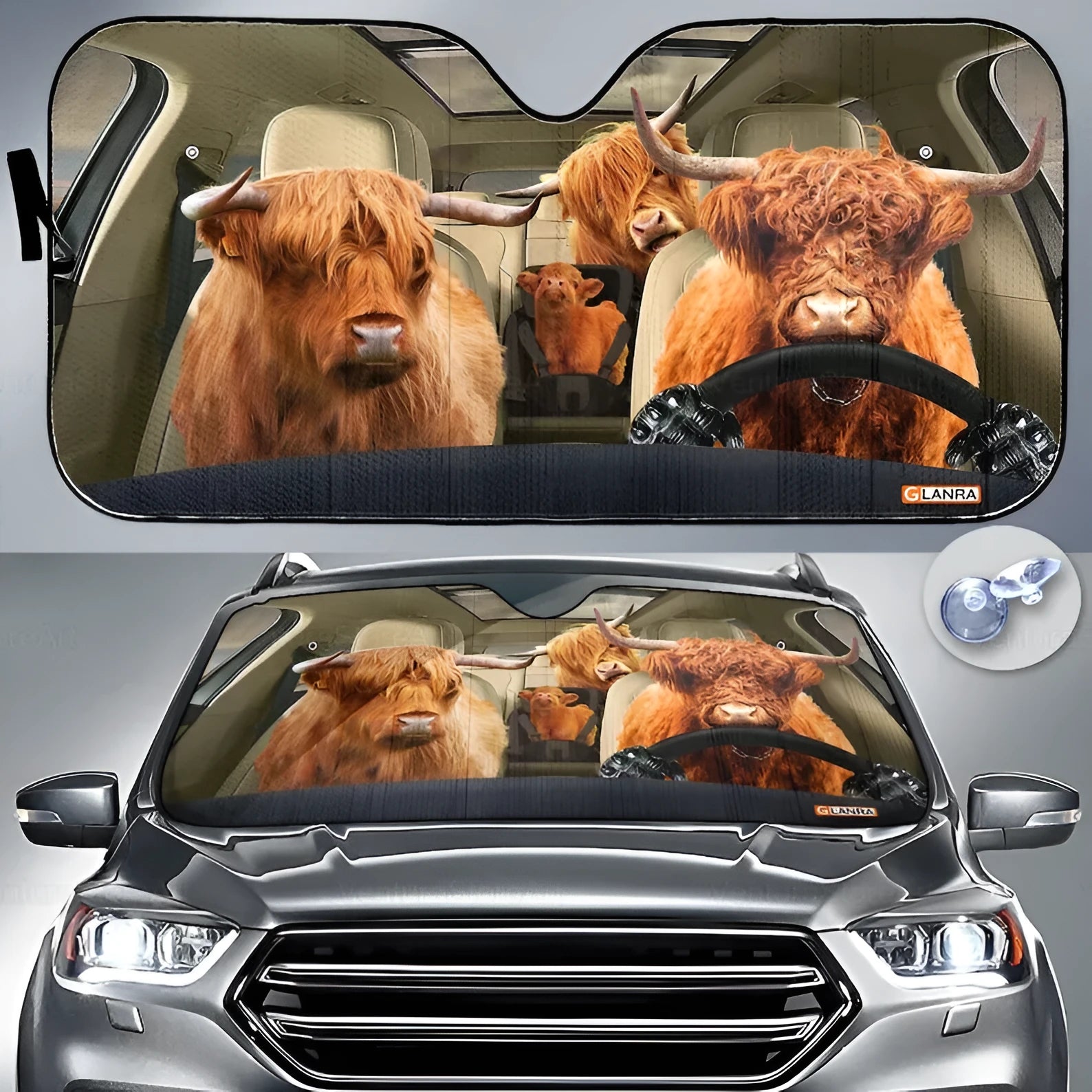 Aluminium foil car sun shield for front windscreen with telescopic fitting