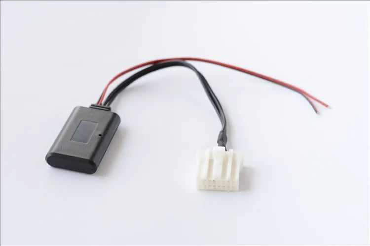 Black Bluetooth audio AUX cable for Mazda cars compatible with 2006+ models featuring a media key.