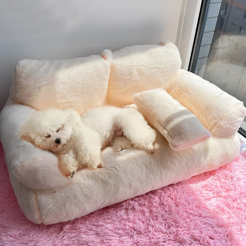 Warm removable washable pet bed in Mousse Coffee, Sunset Orange, Gentleman Gray, Moonlight Beige, Ultra-Soft, and Pink, sizes M to XXL