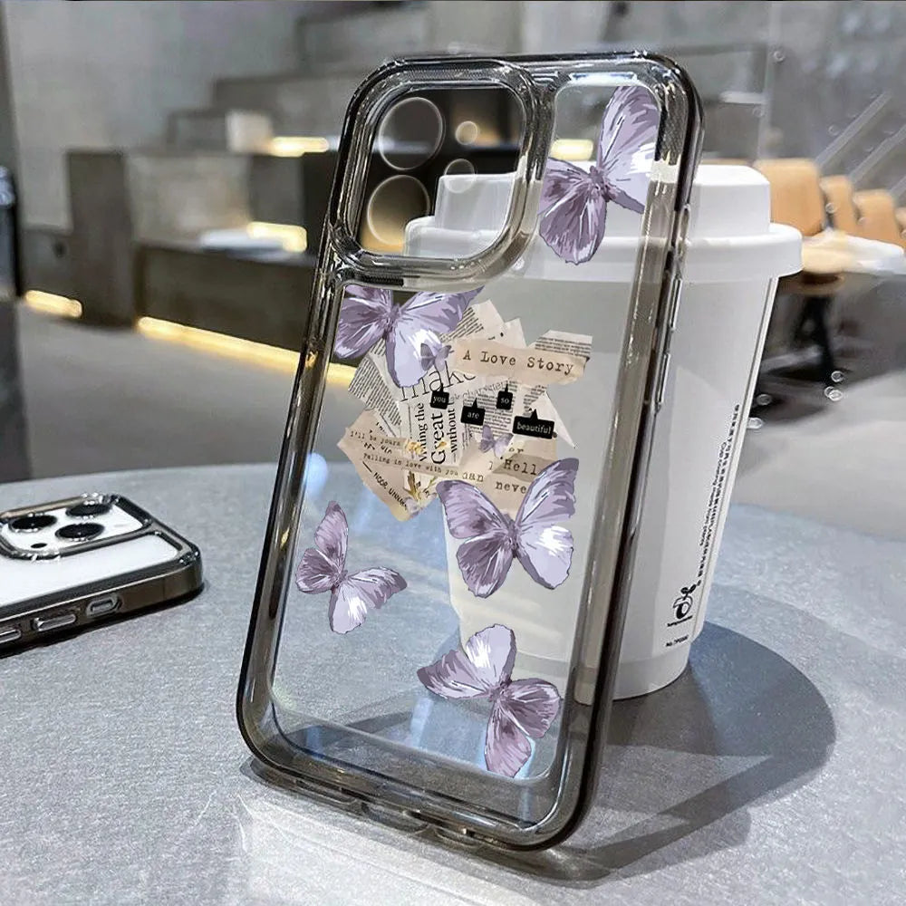 Purple butterfly TPU silicone phone case for iPhone showing shockproof design
