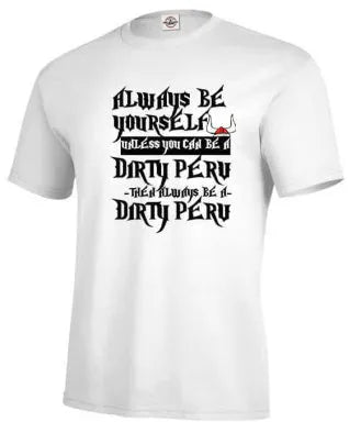 Men's solid white short sleeve casual T-shirt with a printed design.