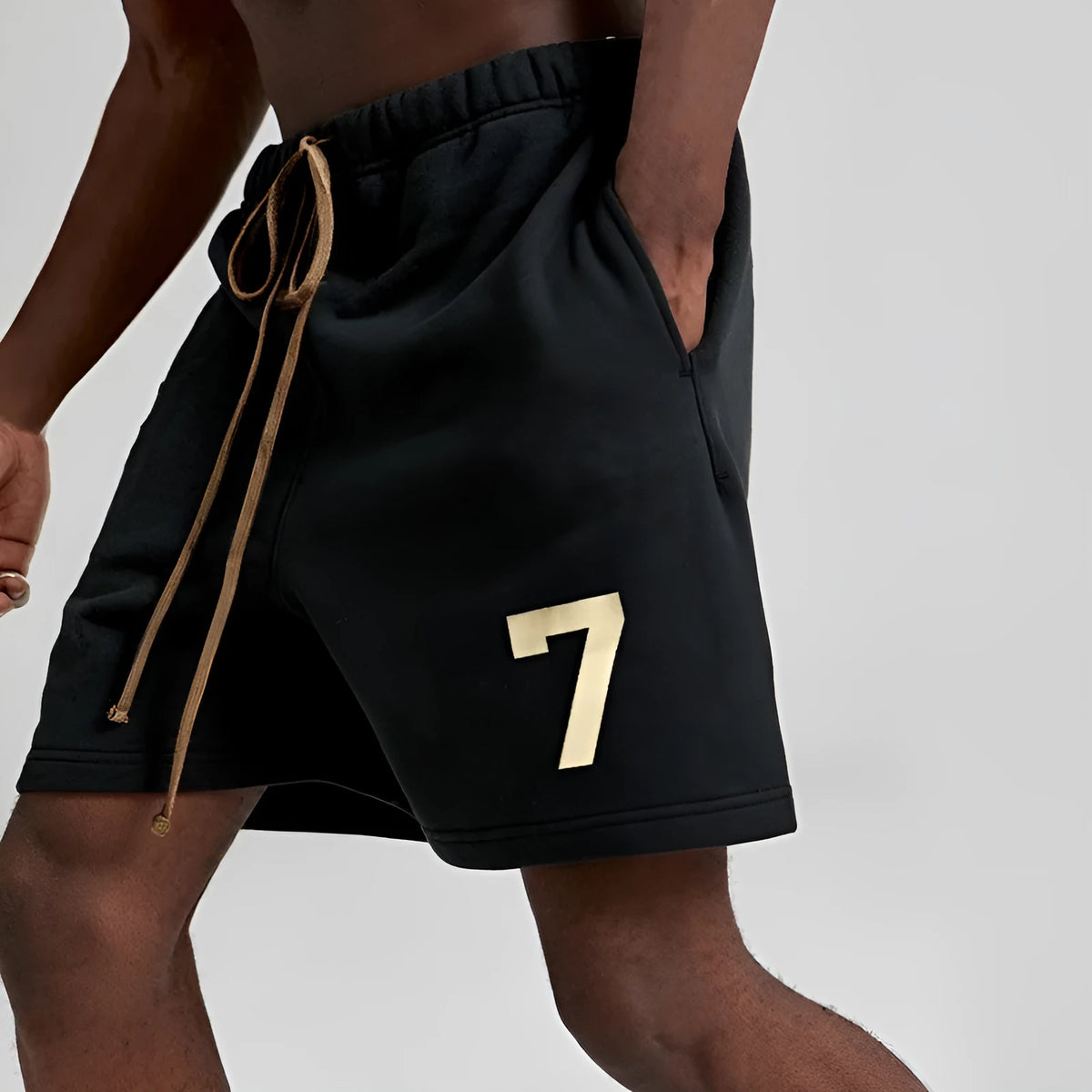 Men's cotton sports gym shorts with digital drawstring in black, five-point length, size M to 3XL
