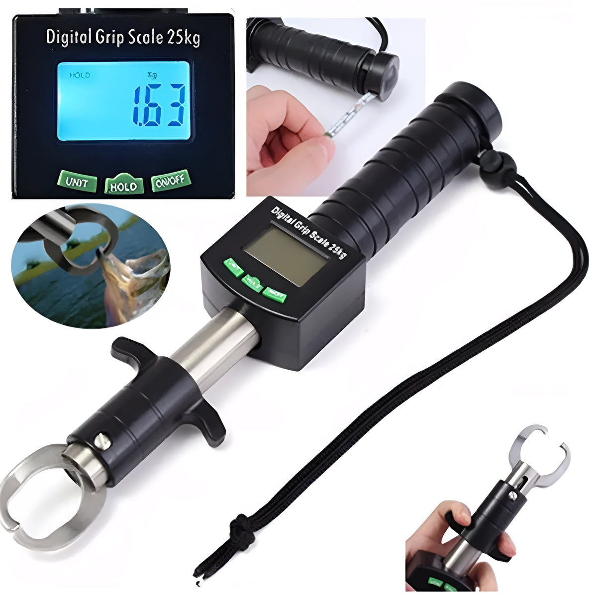 3 in 1 digital fishing pliers with fish scale and 1m tape measure, stainless steel and ABS, 31cm, black