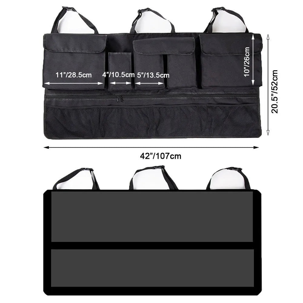 Black waterproof Oxford cloth car boot hanging storage bag with handle on seat back