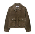 Women's PU fabric jacket in Japanese Korean casual style, medium thickness, loose regular fit