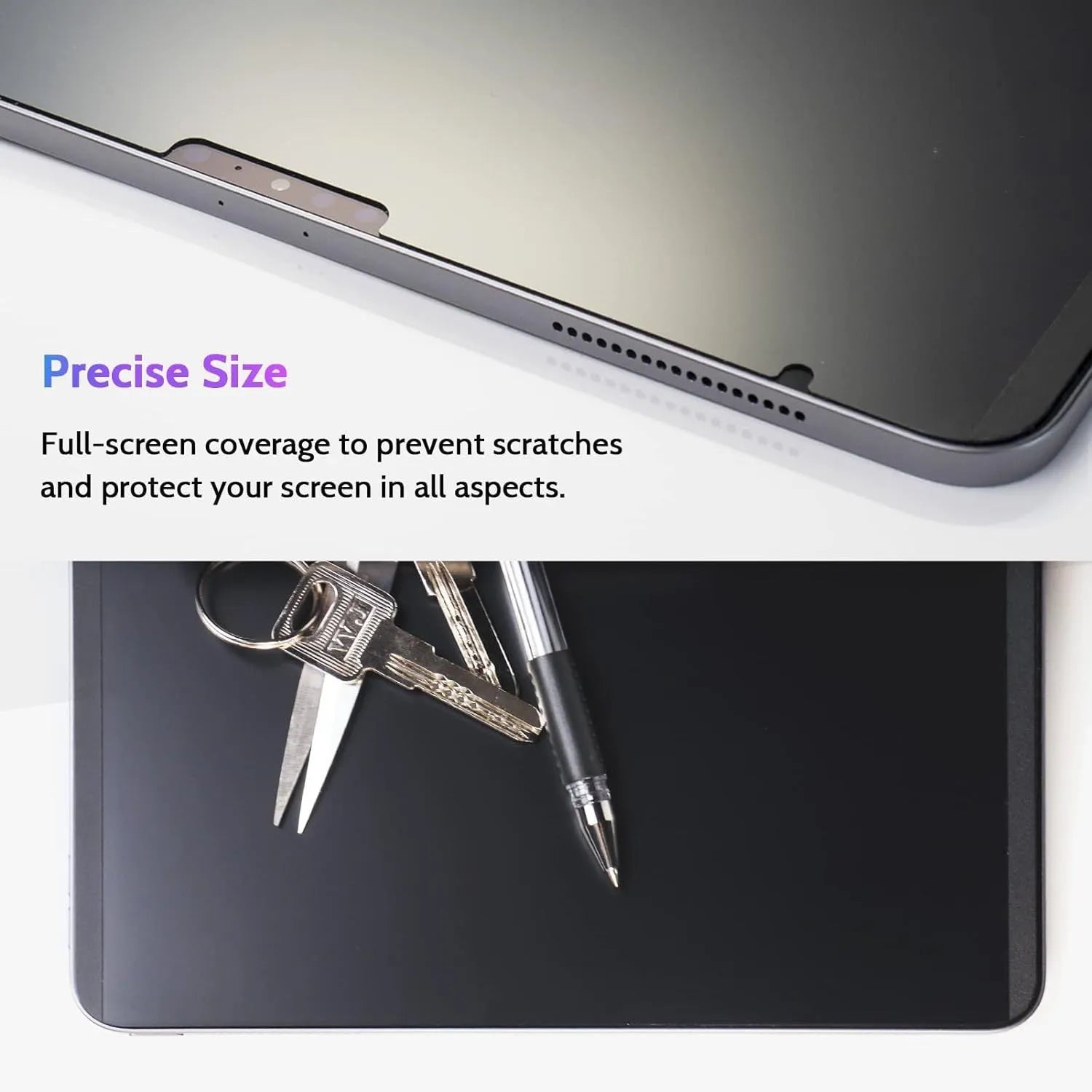 Magnetic anti peeping film for iPad with paper-like texture and a 360-degree storage clip on colour card packaging.