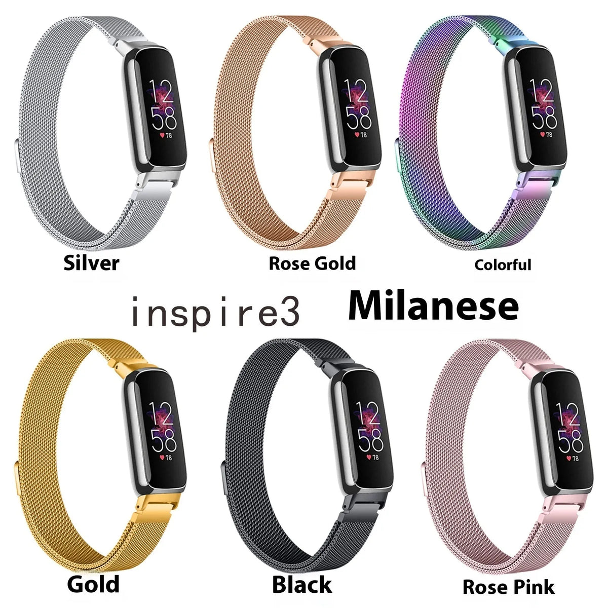 Stainless steel magnetic buckle watch band strap for Inspire3 Milanis, adjustable 5.5-8.1 inches