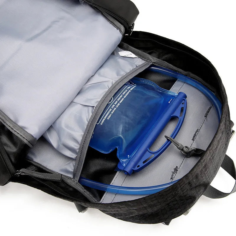 Gray outdoor hiking backpack 20-35L nylon with bracket support and air pillow belt