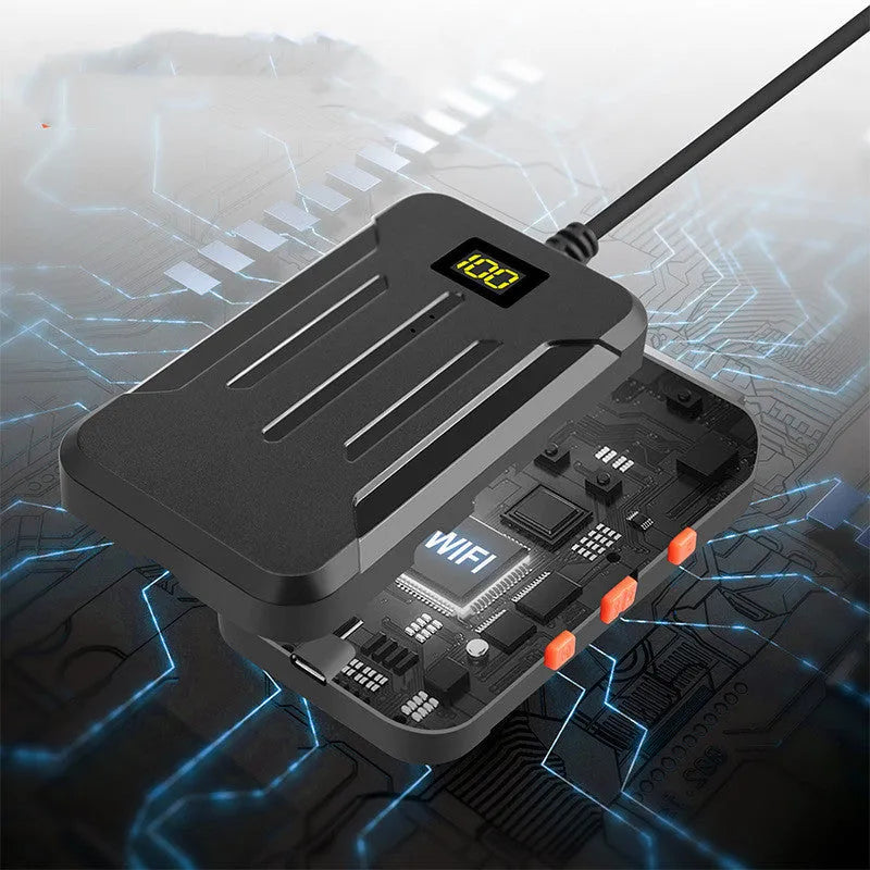 F300 WiFi dual lens endoscope with 5.5mm and 8mm waterproof probes, hook and magnet attachments.