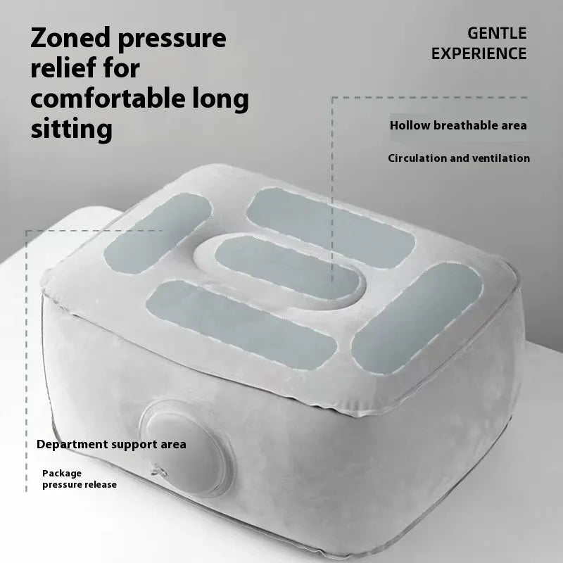 Press inflatable portable folding seat cushion with flocking material surface.