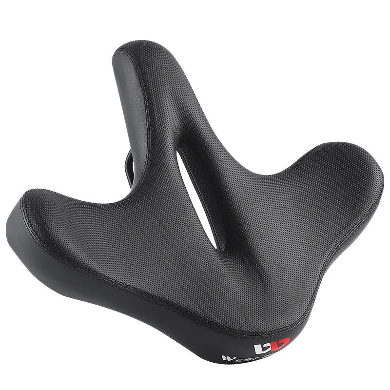 Black bicycle saddle cushion with thickened polyurethane foam padding for shock absorption