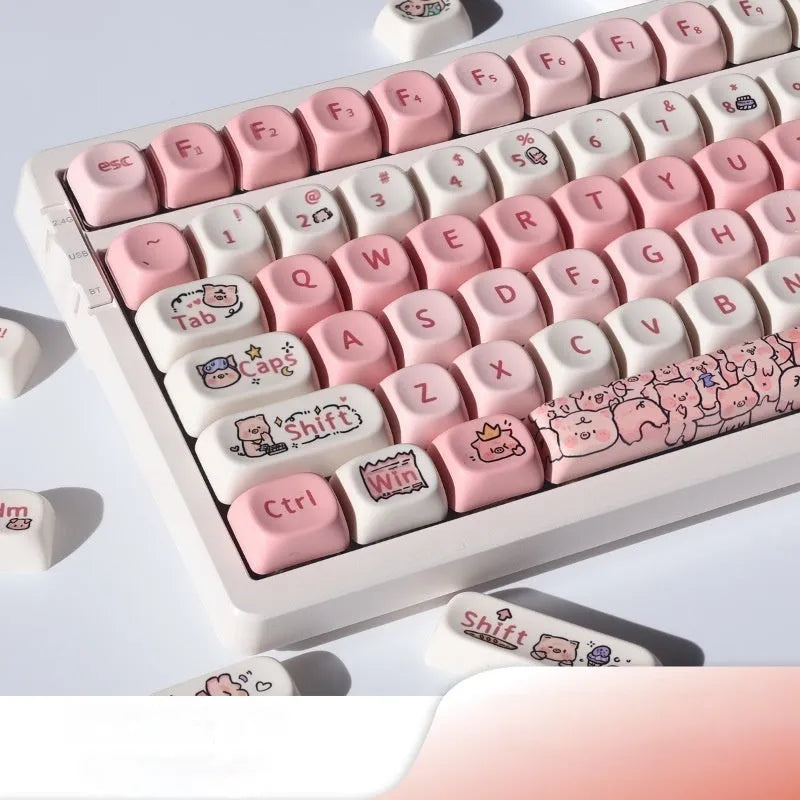 Pink PBT key cap with five-sided sublimation pig pattern for universal mechanical keyboards