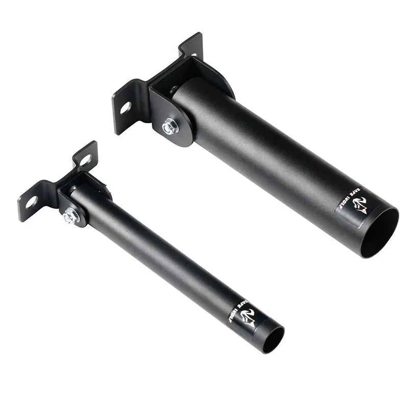 Steel wall-mounted barbell gun barrel rack with 25 tubes for rod storage.