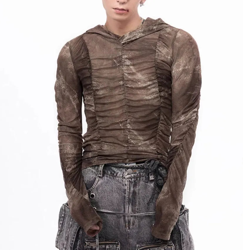 Boys lightweight ice silk bottoming shirt with printing pleating detail in polyester fabric