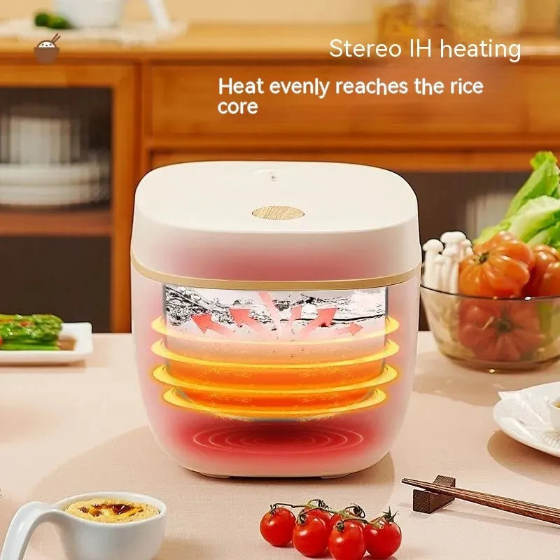 White or beige 3L multi-function rice cooker with black inner pot and included accessories