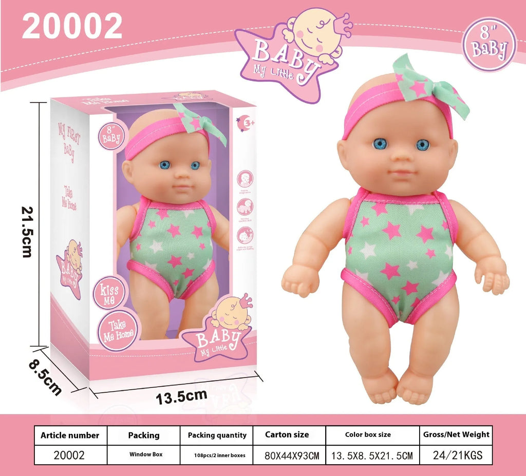 A 21.5cm tall vinyl simulation baby doll figurine in a colour box.