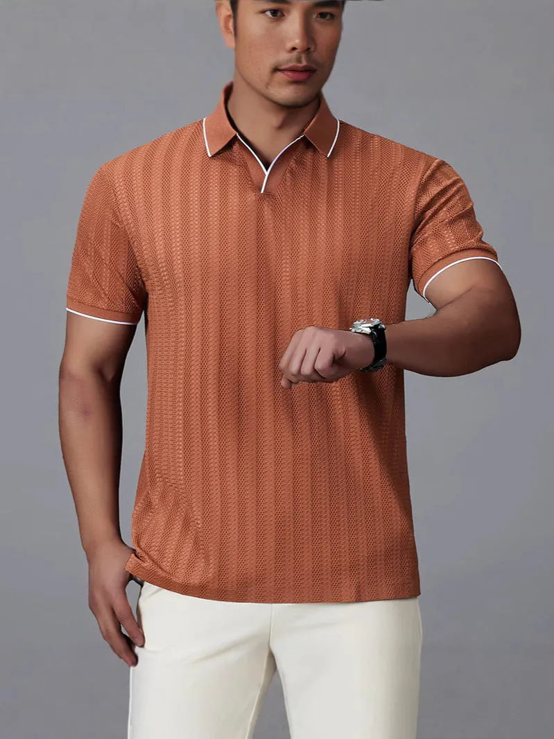 Men's loose fit short sleeve polo t-shirt in thin nylon fabric showing colour options