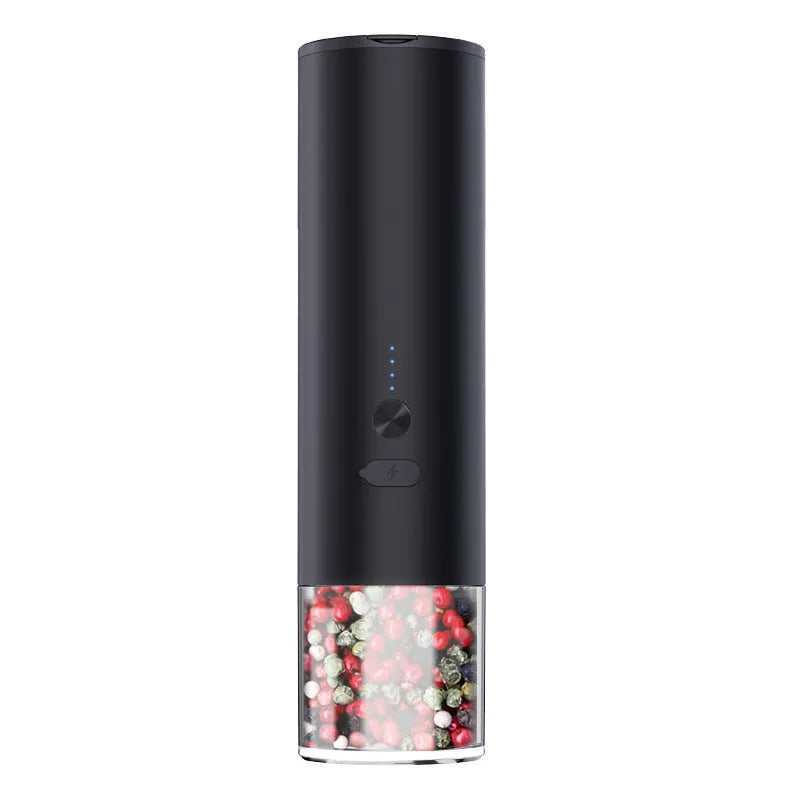 USB rechargeable electric salt and pepper grinder set with clear glass jar and stainless steel top