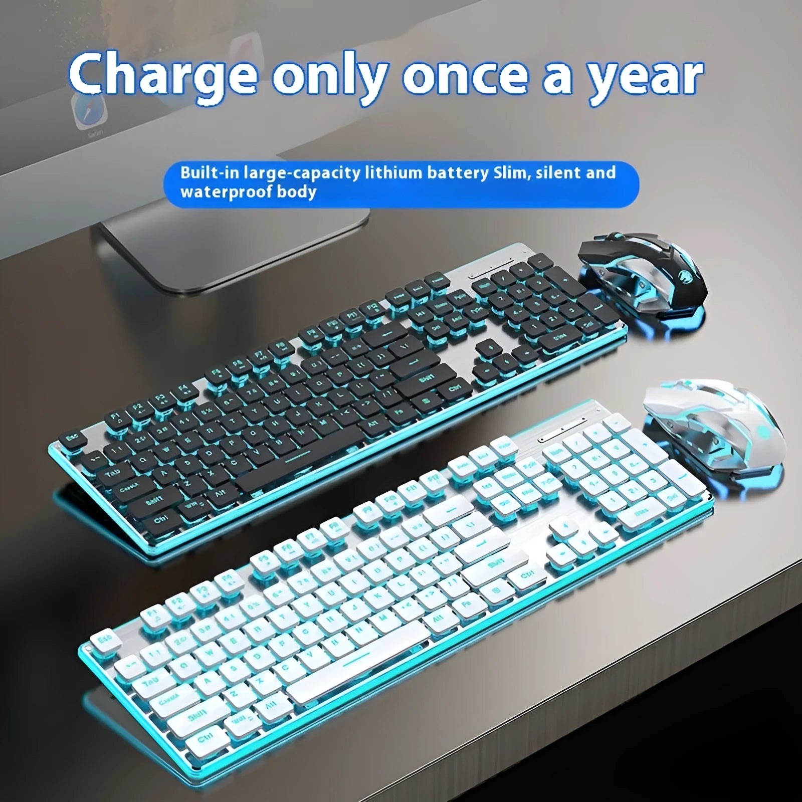 Wireless Bluetooth keyboard with mute button showing Cherry Blossom Powder and White Warm Colour options