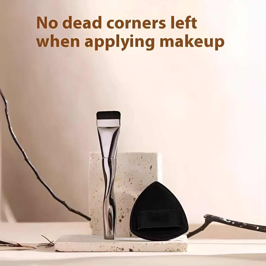 Spiral shaped powder foundation brush with black handle and artificial fibre bristles