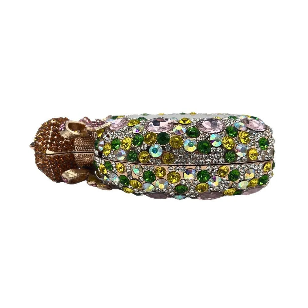 Women's hard alloy banquet clutch with full diamond crystal decoration and three-dimensional pocket design