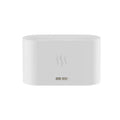 Black square ultrasonic aroma diffuser with LED flame light effect and mist output.