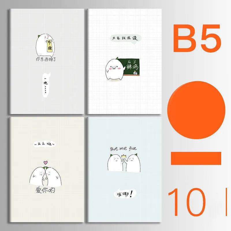 Ten soft cover thread-bound notebooks in A5 and B5 sizes with various designs