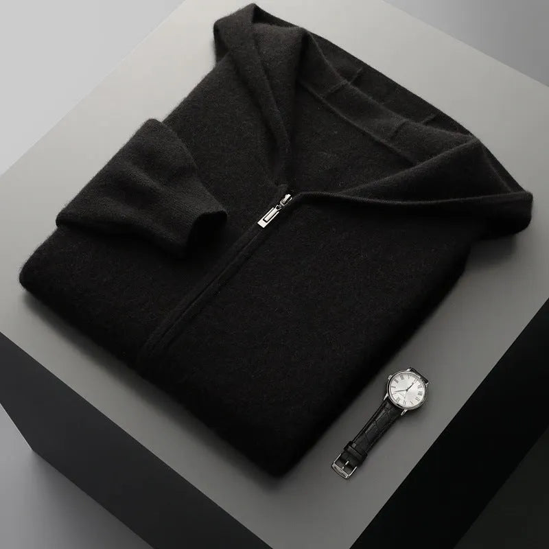 Men's wool coat casual pants suit hooded thickening long sleeve in light gray