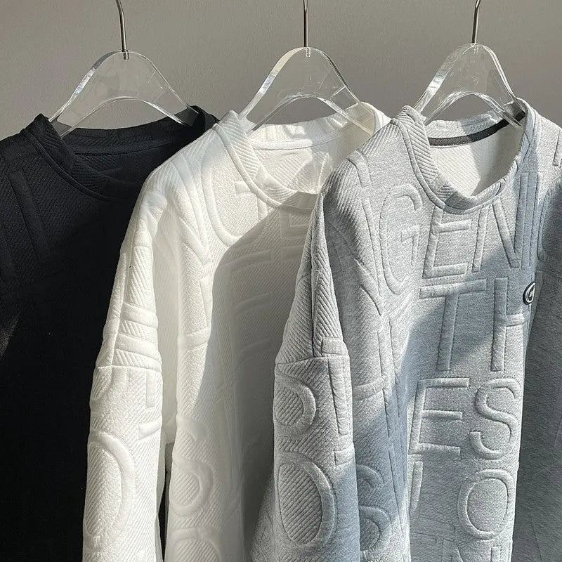 Men's grey retro loose fit t-shirt with three-dimensional letter print short sleeves