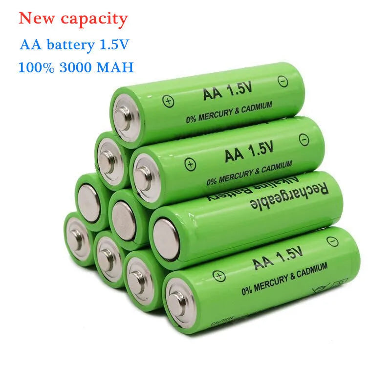 Alkaline rechargeable AA battery with 3000mAh capacity and 1.5V voltage.