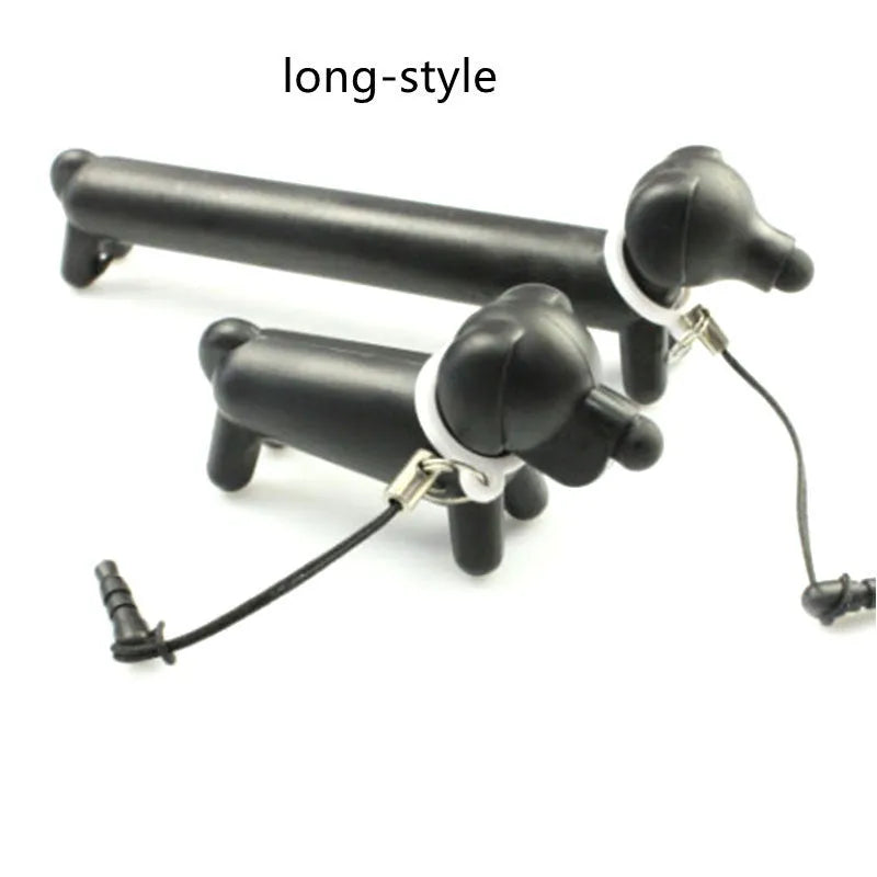 Black dog-shaped touch screen stylus with adjustable length and phone holder stand base