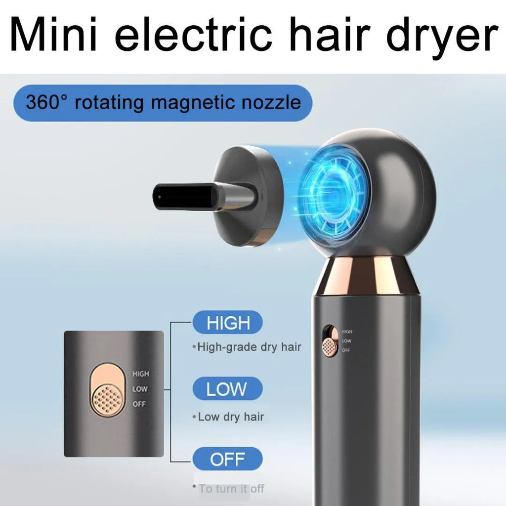Compact white hair dryer with concentrator attachment measuring 20cm long