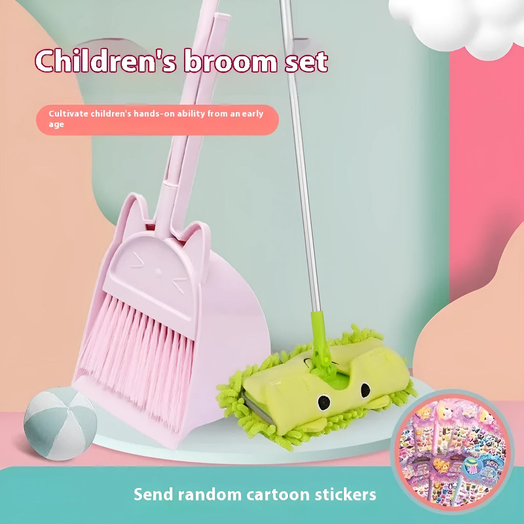 Plastic broom and dustpan combination set with rotating brush holder in purple, green, or beige