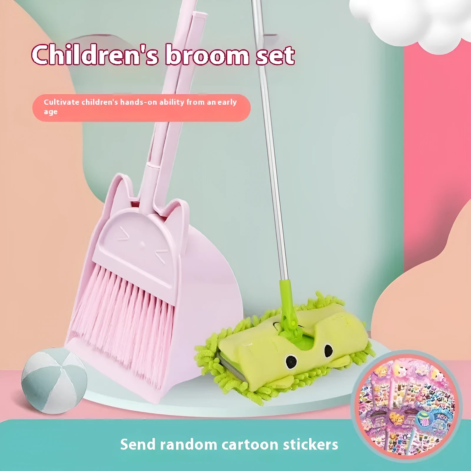 Plastic broom and dustpan combination set with rotating brush holder in purple, green, or beige