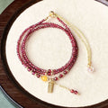 Garnet wine red bracelet and necklace set with beeswax cut surface and three circle design