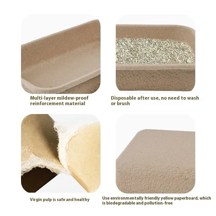 Brown disposable biodegradable cat litter box showing its small box design and waterproof construction.