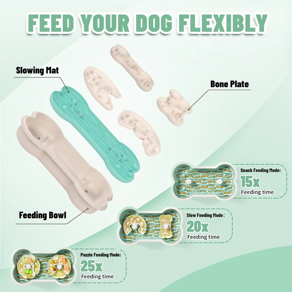 Large green slow feeder dog bowl with wave patterns and grooves for extended feeding