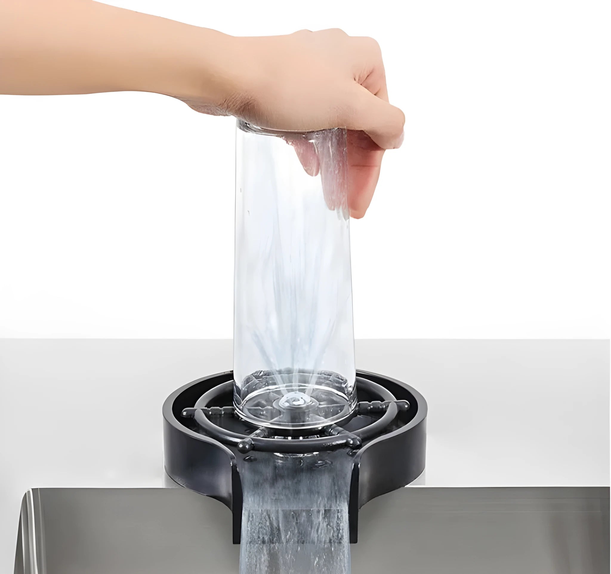 Black high-pressure stainless steel glass washer with copper hose on ABS base