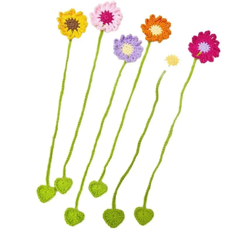 Hand-crocheted 4-strand wool bookmark with flexible wire in multiple colour options