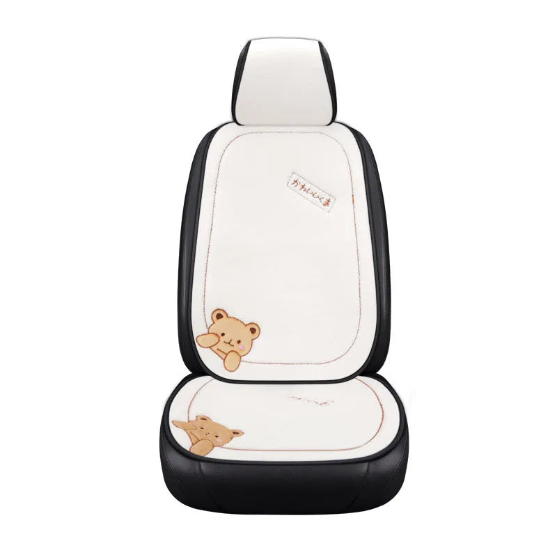 Bear design car cushion set with square seat pad and lumbar support pillow in blue, black, or grey.