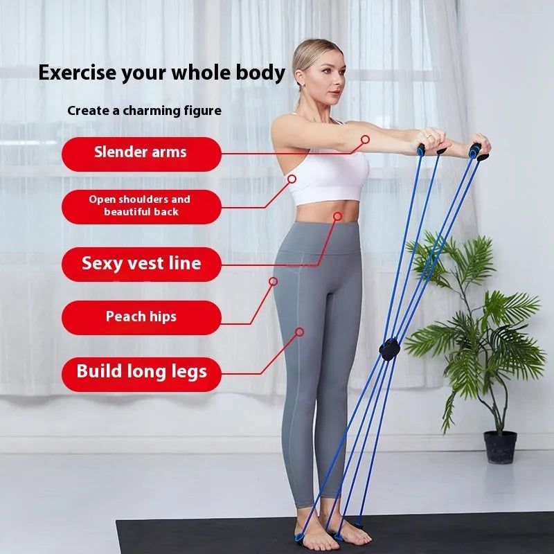 Blue and red eight-character fitness puller with cross-tension device for shoulder workouts