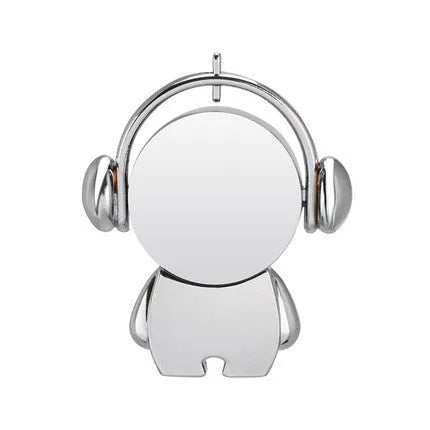 Silver metal USB flash drive with musician cartoon design showing compact dimensions