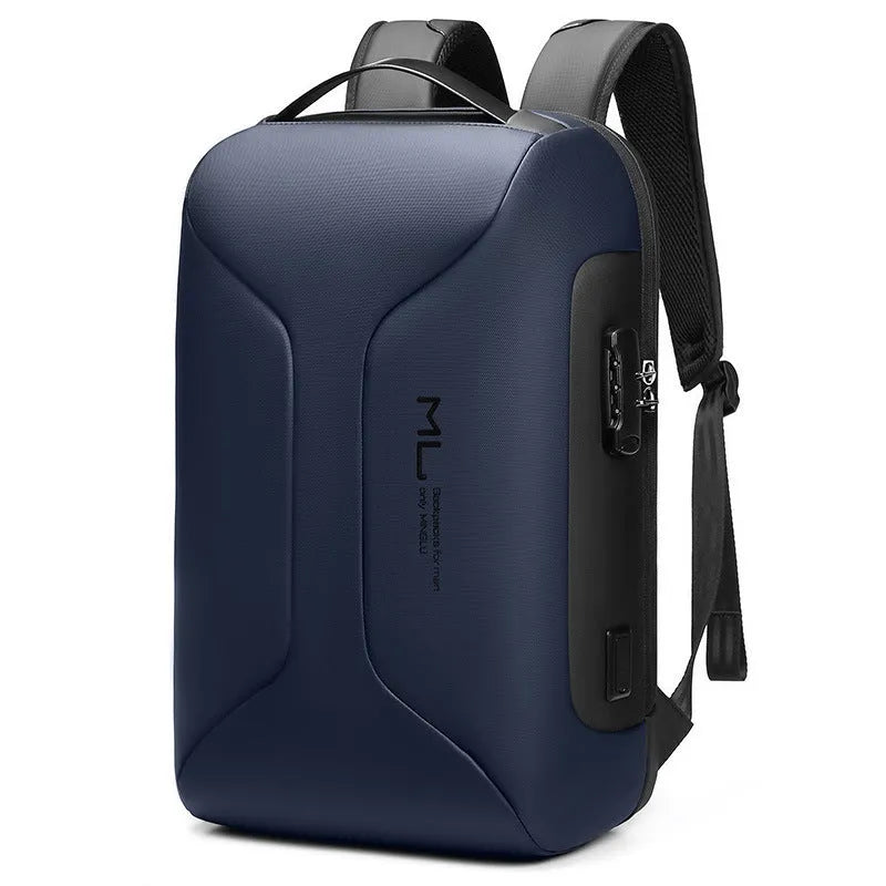 Black Oxford cloth business backpack with air pillow belt straps and organisational compartments