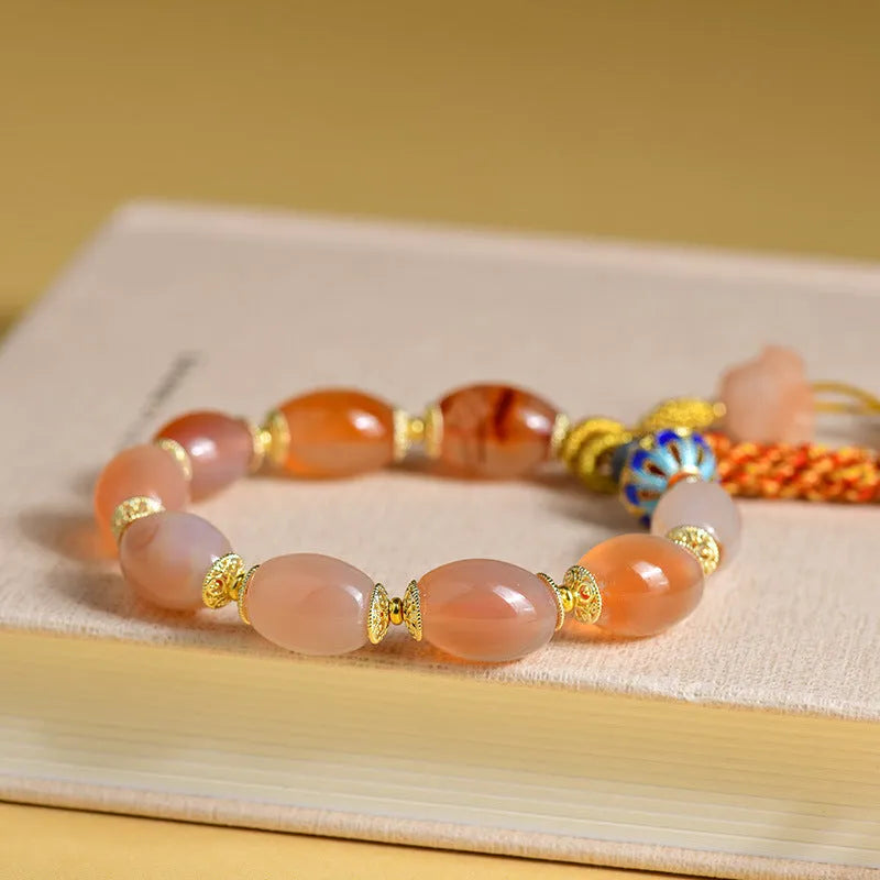 Vintage ethnic style jinsi jade agate Tibetan bracelet with floral and geometric shapes.