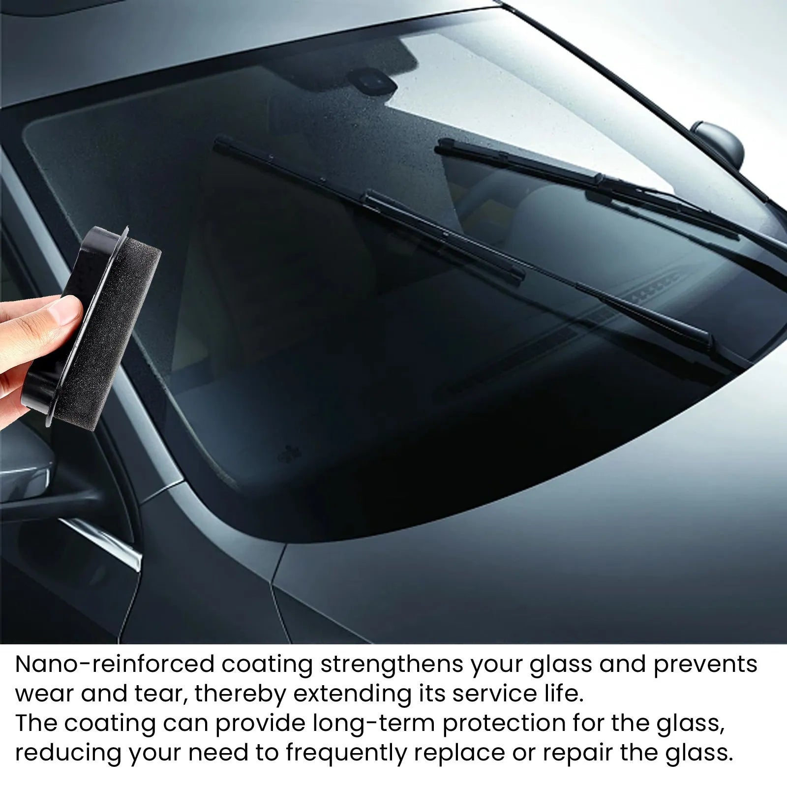 Car cleaning sponge for windshields and glass windows with hydrophobic properties