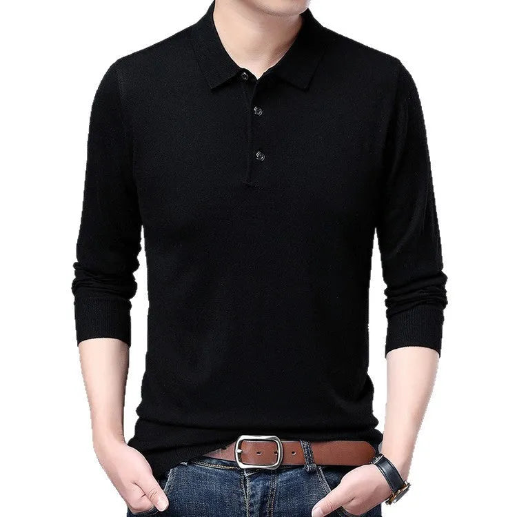 Men's long sleeve wool blend base shirt in medium gray, straight fit, for spring autumn